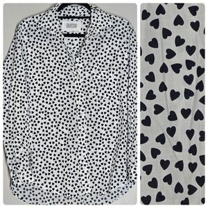Grayson Romantic Heart Print Button Down Shirt Chic Long Sleeve Womens 02 NWT